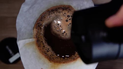 Pouring Water into Filtered Coffee Close Up