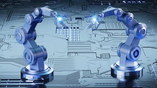 Mechanical arms in the sci-tech background