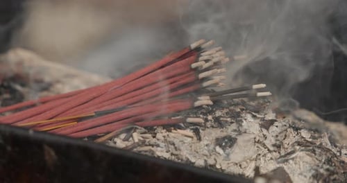 Burning Incense with Smoke Cinematic Temple View in Nepal