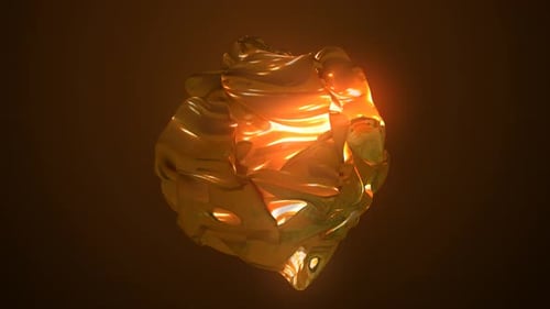 Morphing of a metallic yellow molten sphere with lava, a ball of fluid iridescent brilliant