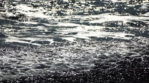 Sea Beach Wave Sea Waves with Soft Foamy Waters Washing Multicolored Pebbles on a Beach During