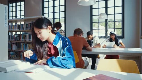 Étudiants multiethniques jeunes et joyeux à la bibliothèque