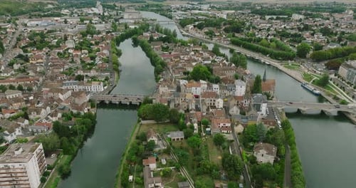 Aerial View of Sens is an Ancient City in the French Department of Yonne in Burgundy on the Right