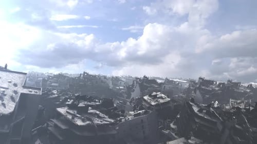 City Destruction after earthquake or war, aerial