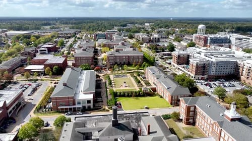 Aerial over the auburn university campus in auburn alabama
