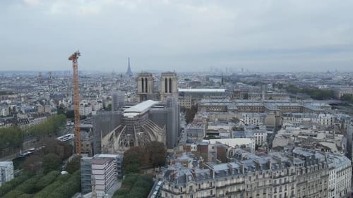 Aerial of the Cathredale Notre-Dame de Paris and its surrounds