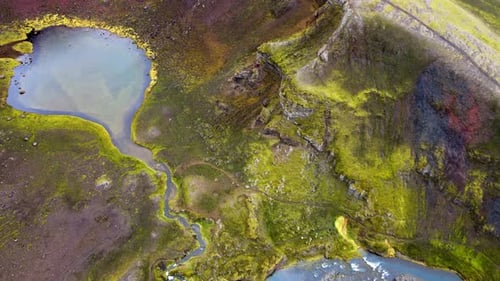 Aerial view of a crater lake, Iceland.