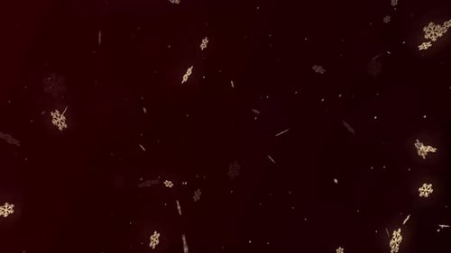 Golden Snowflakes Falling on a Festive Red Background Loop