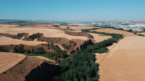Epic aerial drone shot view of cliffs desert