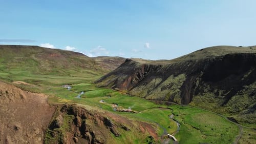 Majesty Nature Background Volcanic Mountain Valley Iceland Northern Landscape From Height Beautiful