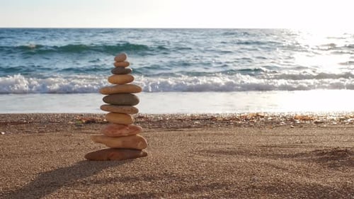 Concept of Balance and Harmony Stone Stacks on the Beach