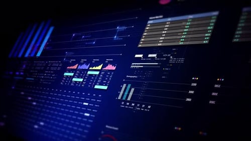 Futuristic Digital Interface with Animated Business Data Visualization