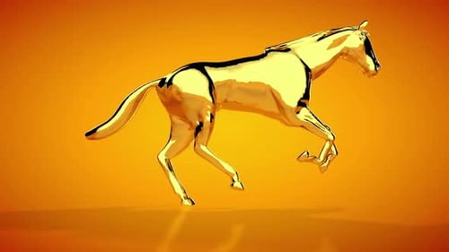 Horse runs fast on orange background
