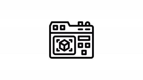 Line Art Technology Icon Animation with Rotating Cube