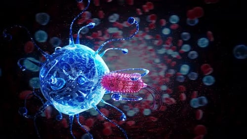 3D Microscopic Pathogen and Cells in Bloodstream Animation