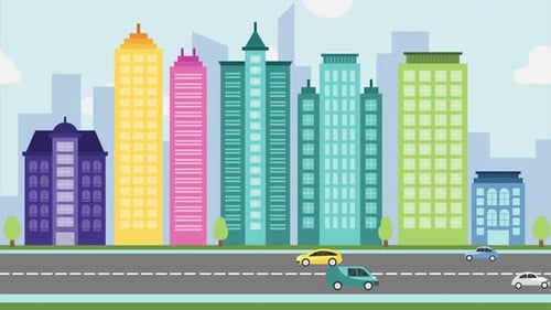 Cartoon Cityscape Looped + 4k