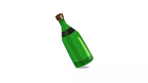 Bottle Opening Animation with Pop and Bubbles in Flat Design
