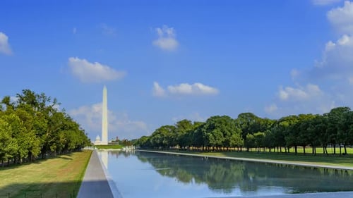 Washington monument time lapse on a clear sky day with cloud, Washington D.C. USA.