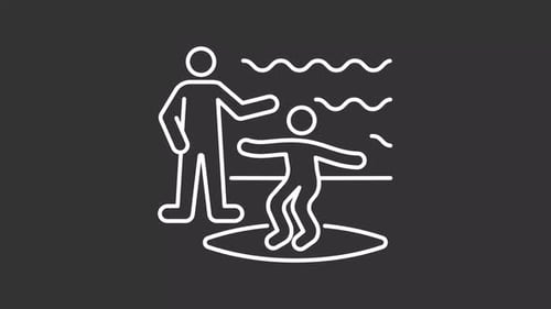 Icono animado blanco de lección de surf