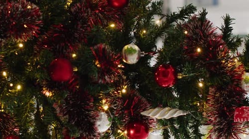 Vertical Video Office Christmas Tree Close Up