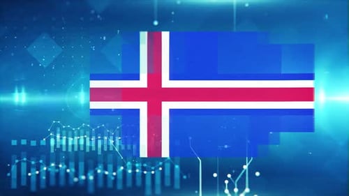 Iceland Flag On Economy Background And Graph