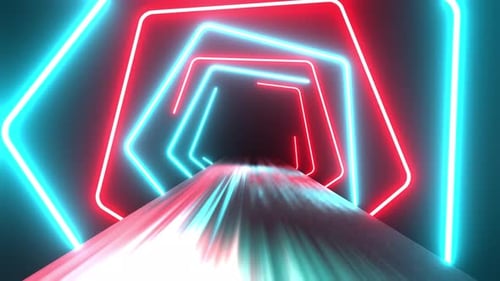 Pentagon Cyan With Red Neon Tunnel Vj Loop Animation Background