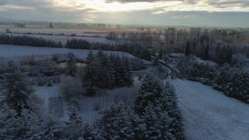 Flying Over Oregon Countryside in Winter; Covered in Snow Aerial