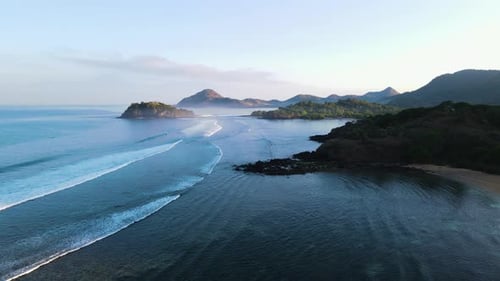 Scenic Beach With Tranquil Waves In Indonesia - Drone Shot