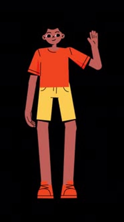 Explainer Character Animation Saying Hello With Hand Vertical Alpha Channel