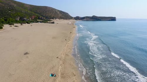 Aerial Panoramic View of the Coastline Mountains and the Blue Sea