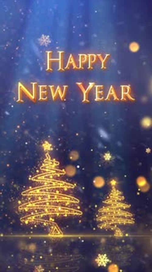 Happy New Year Golden Particle Christmas Trees Vertical Animation