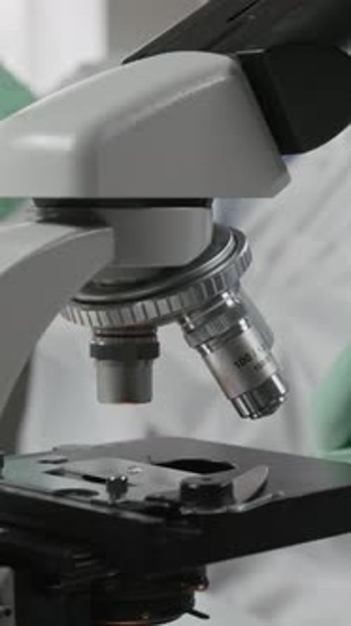 Scientist Uses Microscope to Study Sample in Lab