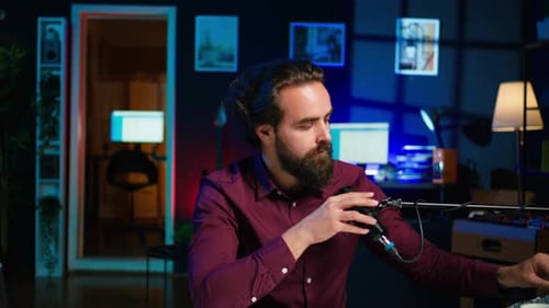 Portrait of ASMR Artist Uses Quality Mic in Studio to Do Anti Stress Video