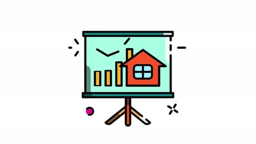 Animated Presentation Screen with House and Business Graphs