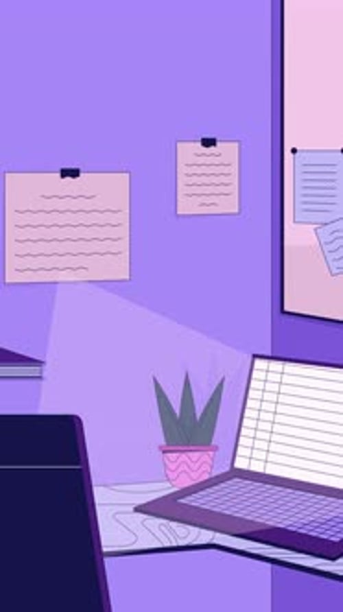 Lofi office desk setup with glowing laptop screen vertical animation background