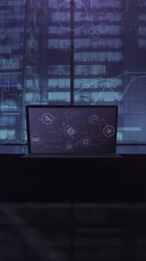 Futuristic AI Technology Network on Laptop Screen