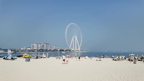 Dubai Jumeira Beach Panoramic View to Blue Waters Residential and Ferris Wheel