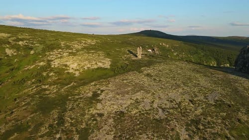 Aerial Weathered Stone Pillars on the Manpupuner Plateau