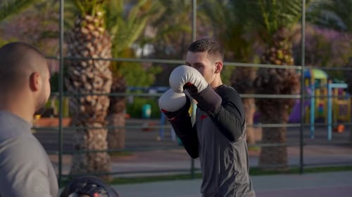 Rise and Box Guy's Morning Shadowboxing Session on PalmAdorned Basketball Court