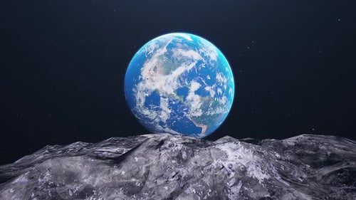 Rotating Planet Earth From Moon Surface View