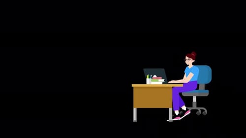 Young Girl Working At Office On Alpha Channel 4K