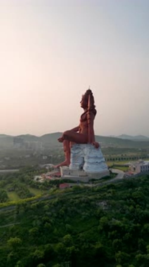 Vertical Aerial View of Majestic Lord Shiva Statue in India