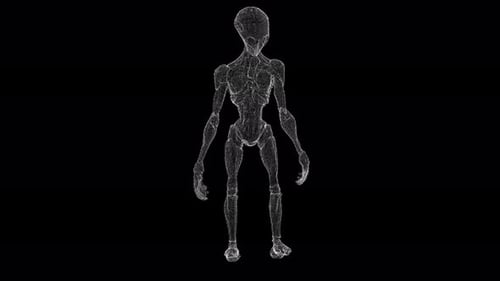 Wireframe Alien Hologram Rotation in Futuristic Space Style