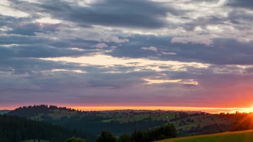 Scenic Sunset Over Tatra Mountains, Zakopane - Summer Dusk Footage