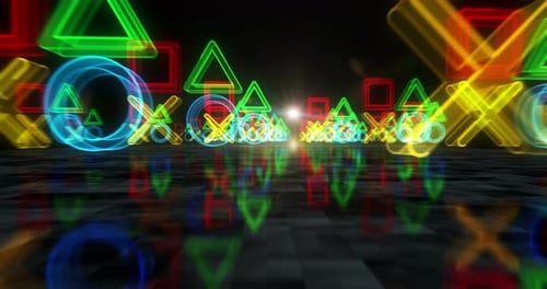 Joystick gaming and console video play symbols loop cyber concept