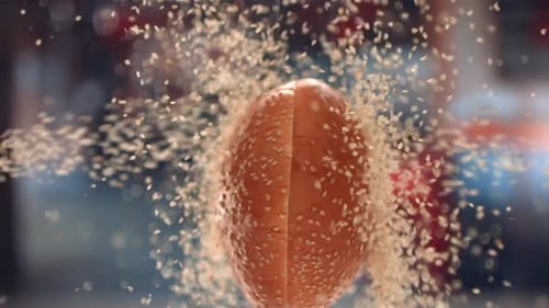 Sesame Seed Burger Bun Rotating in Slow Motion