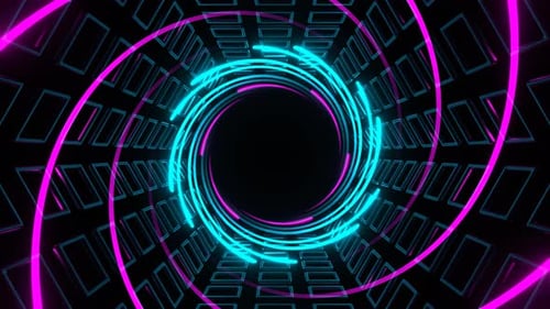 Cyan And Pink Neon Spiral In Hexagonal Tunnel Background Vj Loop In 4K