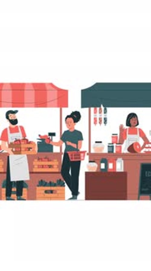 2D Farmers In A Market Vertical Animation
