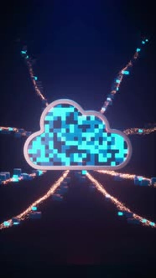 Digital Cloud Computing Network with Flowing Data Animation