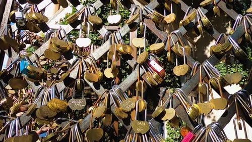 Fence Covered in Padlocks, Symbols of Love